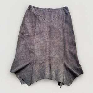 Vintage Stonebridge Suede Skirt Brown Leather Midi Flare Laser Lace Hem Size 10